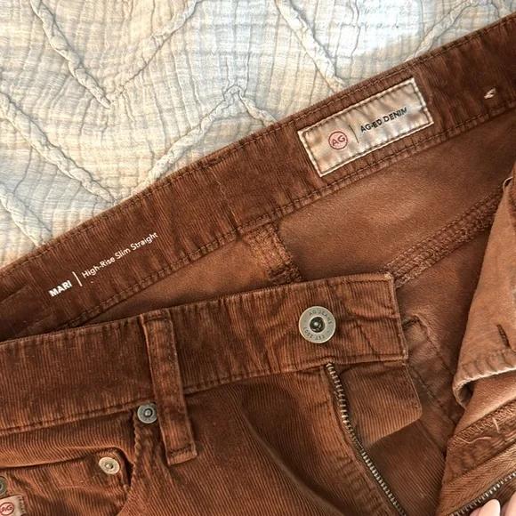 NWOT AG Mari High Rise Slim Straight corduroy 1 year sulfur caramel color - Picture 5 of 7